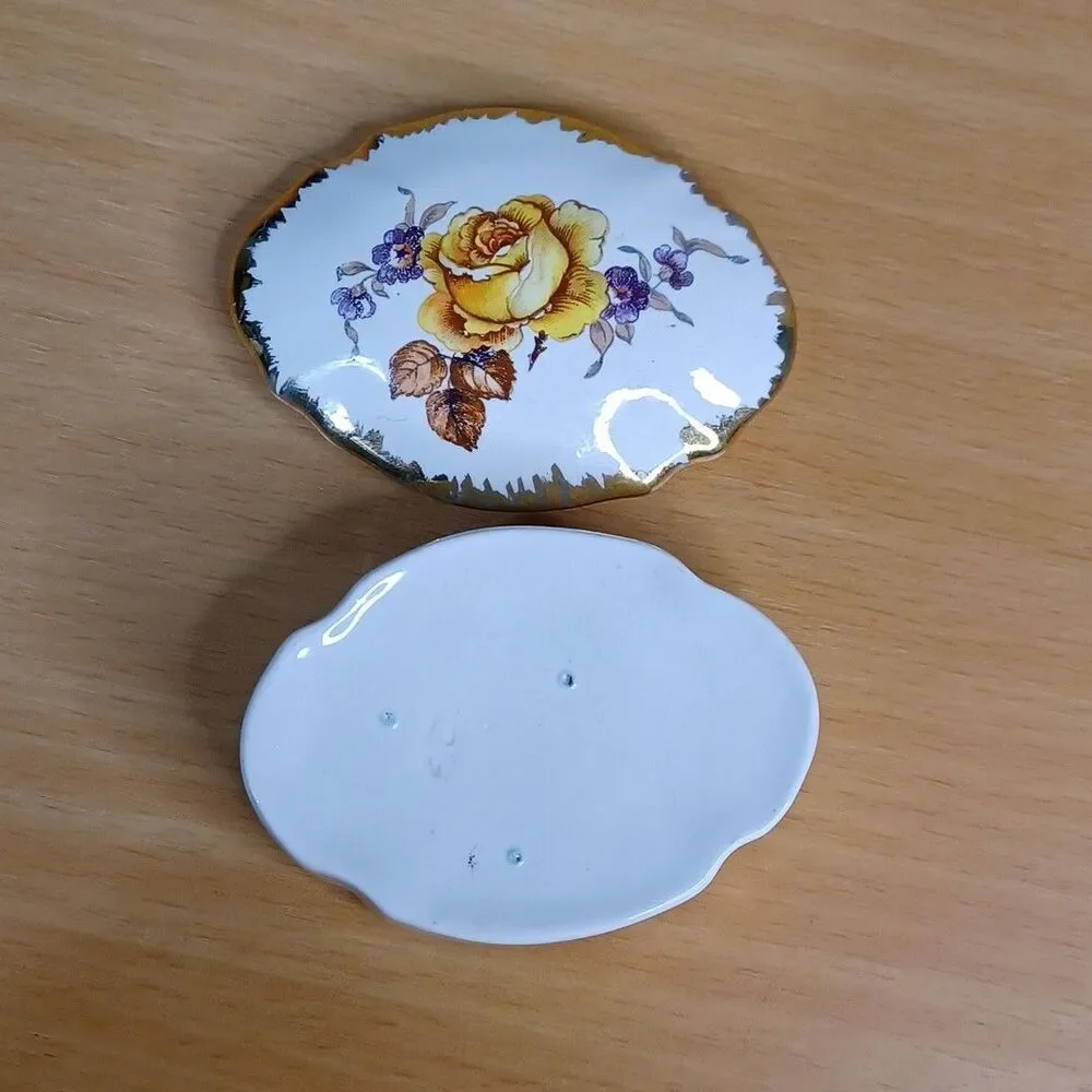 UCAGCO Japan Ceramic Painted Floral Covered Bowl Gilded Embossed Rim Vintage